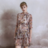 甜美淑女飘逸蛋糕形桑蚕丝连衣裙