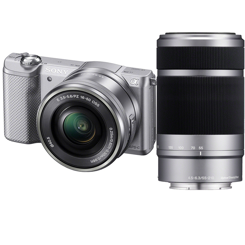索尼(SONY) ILCE-5000L 微单相机 银色 含16-50mm+55-210mm银色镜头 双镜头套装高清大图