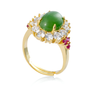 梦·梵雅满绿碧玉和田玉戒指女款豪华款开口饰品带证书925纯银玫瑰金色