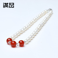 满记正品 天然淡水珍珠配红玛瑙时尚项链