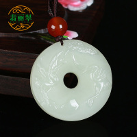 特惠 翡丽翠正品天然和田白玉松鹤平安环吊坠