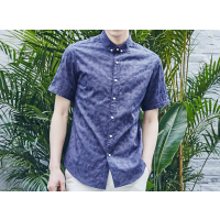 千兮时尚男装 纯棉不规则印花短袖衬衫