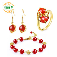 翡丽翠正品精美百搭民族风红玛瑙三件套