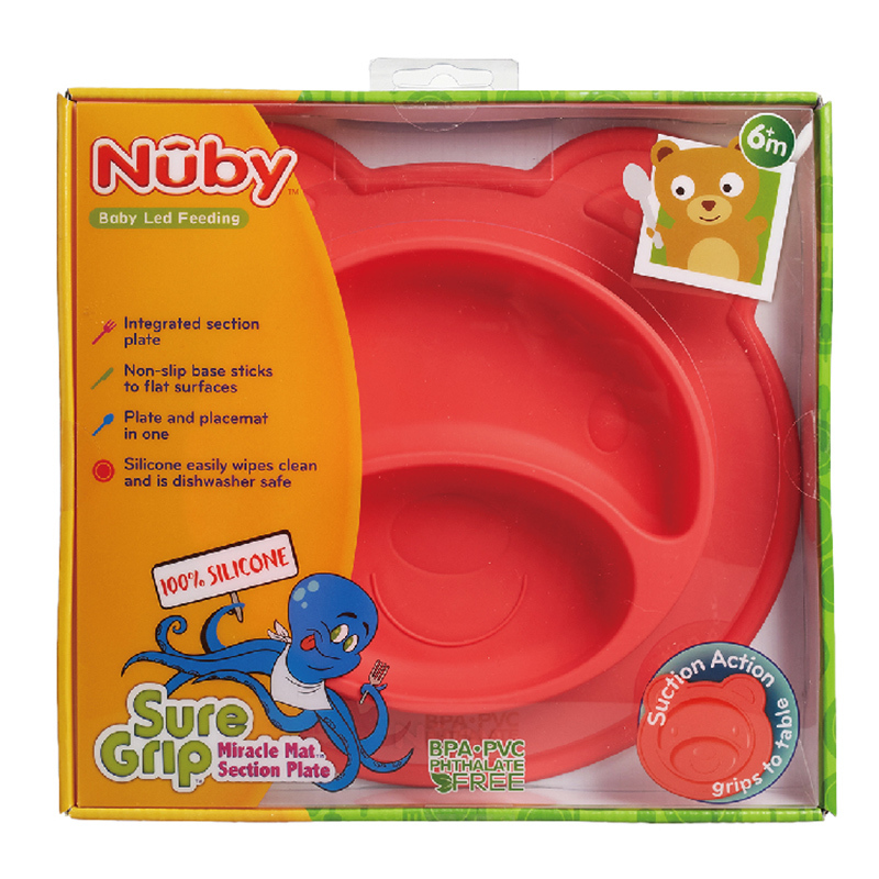 努比(Nuby)儿童餐具 硅胶餐盘防摔婴儿碗卡通小熊宝宝餐盘 红色