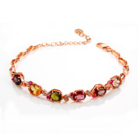 铭尚 碧玺手链925银 18K玫瑰金彩宝手链彩色宝石手链