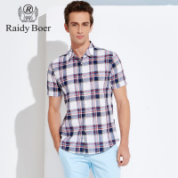 Raidy Boer/雷迪波尔夏装新品时尚休闲纯棉格子翻领短袖衬衫1011