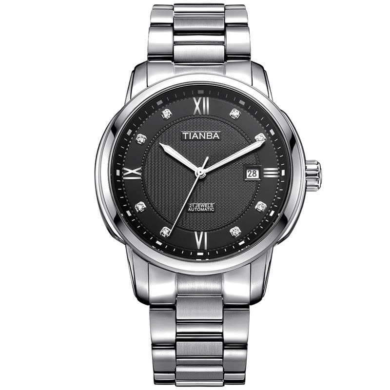 天霸(TIANBA)手表 大气商务正装时尚男士手表 金属钢带全自动机械男表 专柜同款 黑色表盘 TM6009.01SS图片