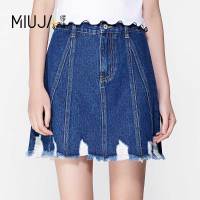 女款中腰破洞创意牛仔短裙