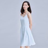 尚都比拉新款2017夏装中长款拼接蕾丝吊带裙大摆露背雪纺连衣裙女