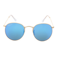 RayBan雷朋太阳镜 时尚复古圆形金色镜框镜面镀膜偏光镜片眼镜墨镜 RB3447 112/4L偏光金框蓝片 50mm