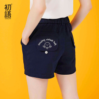 初语 2017夏装新款显腿长短裤女休闲裤 卡通字母直筒裤宽松热裤
