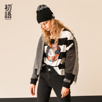 初语夏季新款迪士尼公主系列小矮人印花条纹短袖T恤女卡通潮体恤