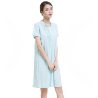 顶瓜瓜睡衣女夏短袖睡裙花边时尚中裙棉质透气简约长裙顶呱呱浅蓝