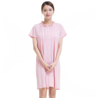 顶瓜瓜睡衣女夏短袖睡裙花边时尚中裙棉质透气简约长裙顶呱呱粉色