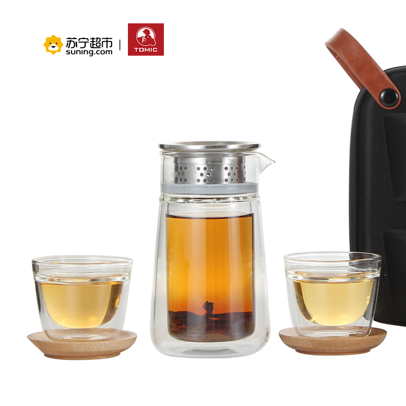 特美刻宋韵轩玻璃泡茶宝带包一壶两杯水杯杯子茶杯茶壶宋韵轩