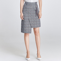 尚都比拉不规则半身裙新款2017夏装修身包臀裙OL百搭显瘦格子裙女