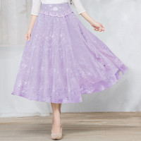 烟花烫2017夏新款女装百搭显瘦雪纺绣花半身裙长裙 弦索37205001