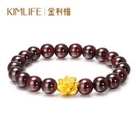 金利福珠宝 黄金手链配饰石榴石圆珠手串清幽莲花手串 送女友 W00414