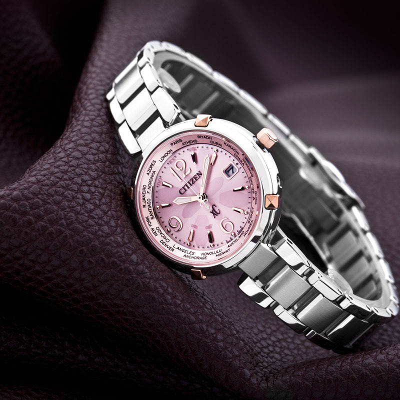 西铁城(CITIZEN)手表 光动能电波薄款钛合金优雅女表EC1044-55W
