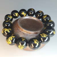 左传 烫金祥龙黑曜石手串