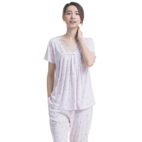 顶瓜瓜睡衣女夏短袖纯棉韩版休闲清新短袖长裤空调服家居服两件套淡紫色