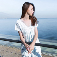 顶瓜瓜睡衣女夏短袖纯棉韩版休闲清新短袖长裤空调服家居服两件套浅蓝色