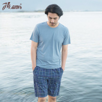 顶瓜瓜短袖睡衣男夏纯棉男士可外阿罗裤穿沙滩裤短裤家居服两件套蓝色