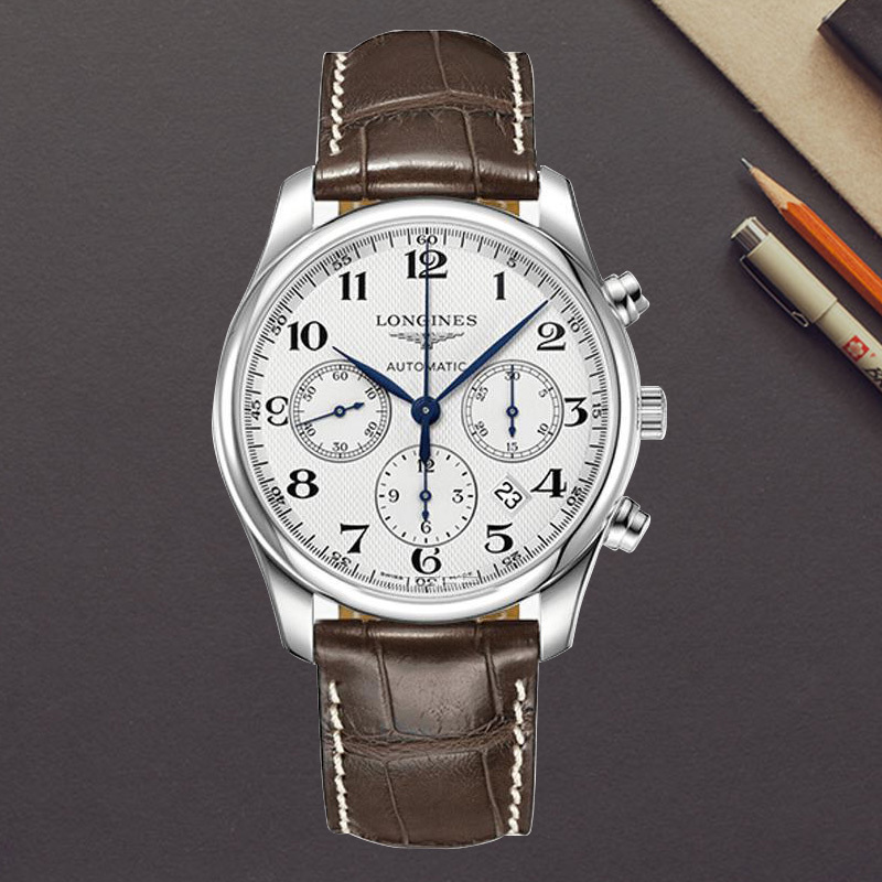 浪琴新款名匠皮带蓝钢计时机械男士手表l27594783