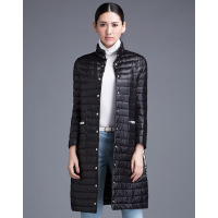 AIMISS/爱美斯秋冬轻薄透气立领中长款纯色秋羽绒女修身羽绒服潮A165002