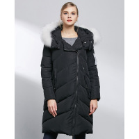 AIMISS/爱美斯秋冬新款毛领连帽纯色修身显瘦羽绒服中长款外套A165037