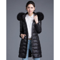 AIMISS/爱美斯秋冬欧洲站时尚修身连帽毛领羽绒服女中长款外套潮A165066