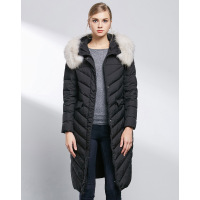 AIMISS/爱美斯秋冬新款毛领连帽修身显瘦简约羽绒服女中长款外套A168121