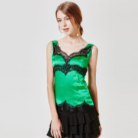 时尚性感素绉缎蕾丝小背心