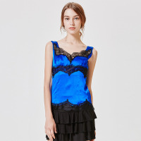 时尚性感素绉缎蕾丝背心