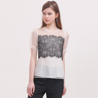 气质淑女欧根纱前胸蕾丝短袖