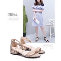 阿么2017新品韩版简约羊皮平底粗跟休闲凉鞋