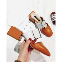 阿么2017新品里外全皮牛津底中跟穆勒鞋凉拖鞋