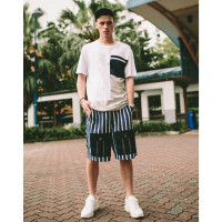 viishow夏装新品休闲短裤男蓝白条纹口袋装饰男士五分裤潮牌KD1094172