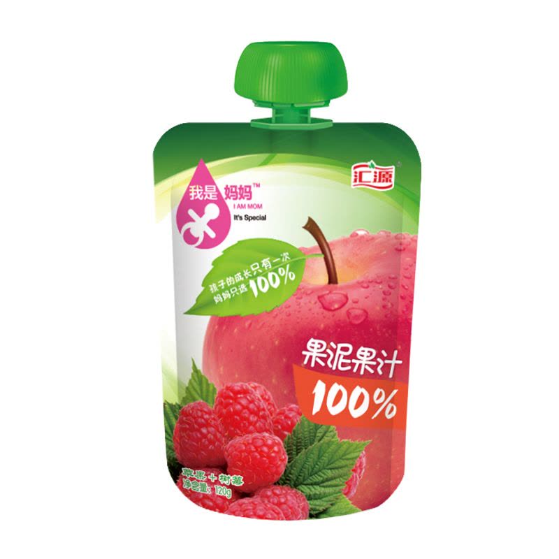 汇源 100%果泥果蔬汁-苹果+树莓 120gX1 袋装图片