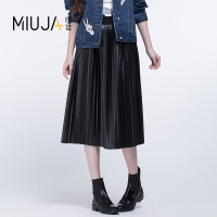 女款黑色中腰百褶半身裙