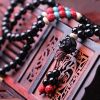 帛兰梓韵 天然黑玛瑙108手链时尚百搭男女款佛头多圈手串