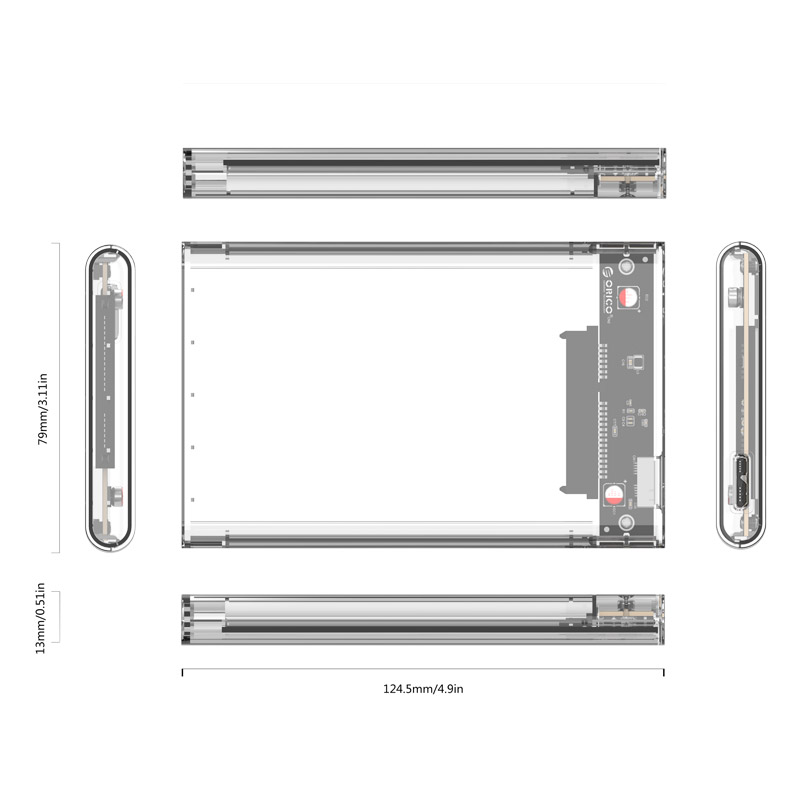 奥睿科(ORICO)移动硬盘盒2.5英寸USB3.0 SATA串口笔记本硬盘外置壳固态机械ssd硬盘盒子 全透明2139