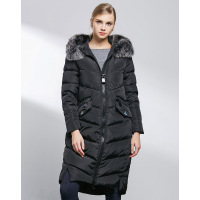 AIMISS/爱美斯2017冬装新款女装毛领连帽修身显瘦中长款羽绒服女A165070
