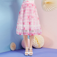 秋水伊人夏装新款女装甜美风格纹A字伞裙半身裙6520709177