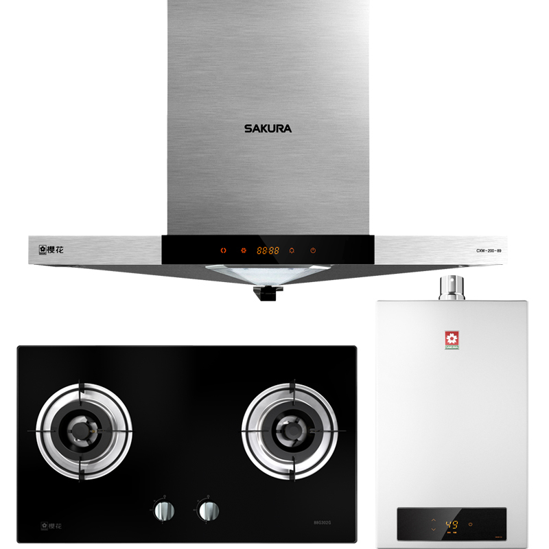 Sakura/樱花 欧式大吸力油烟机燃气灶热水器三件套CXW-200-89+A32+JSQ24-D(新)