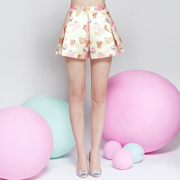秋水伊人夏女装百褶裙雪糕印花半身裙裤6520909228