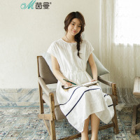 茵曼 连衣裙女夏新款白色文艺范裙子夏小清新百搭中长裙1862103096