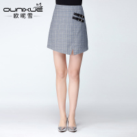 欧昵雪2017新款时尚格子半身裙T0896