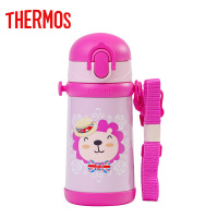 膳魔师(THERMOS)高真空儿童不锈钢保温杯宝宝学饮杯背带式便携水杯水壶粉色TCKB-400S PK 400ml