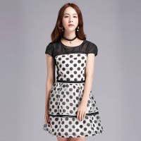 网纱拼接圆点连衣裙